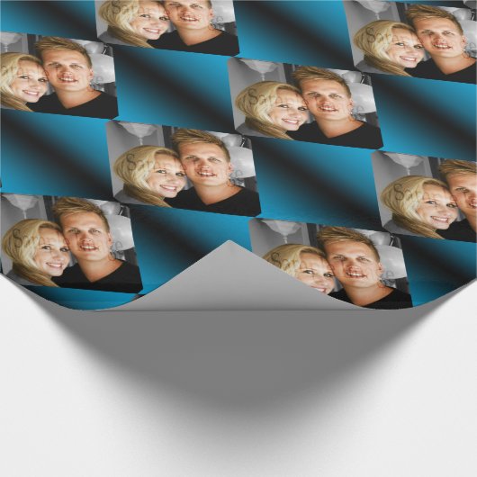 Personalisierte Fotofamilie verbindet Fotoblau 2 Geschenkpapier (Ecke)