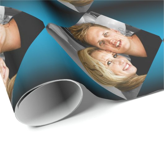 Personalisierte Fotofamilie verbindet Fotoblau 2 Geschenkpapier (Rolleneckpunkt)