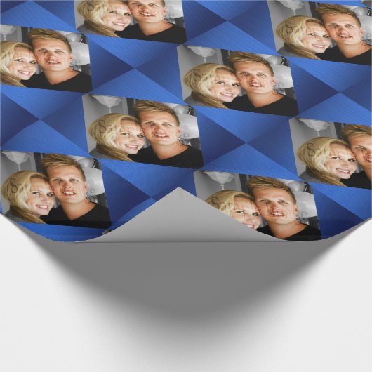 Personalisierte Fotofamilie verbindet Fotoblau Geschenkpapier (Ecke)