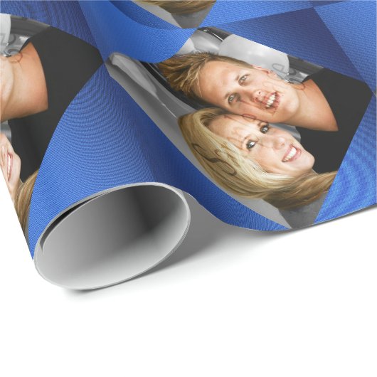 Personalisierte Fotofamilie verbindet Fotoblau Geschenkpapier (Rolleneckpunkt)