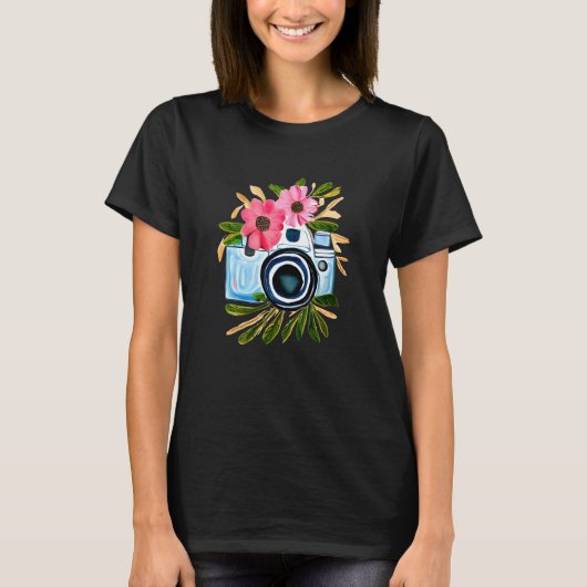 Personalisierte Fotografie Vintag Camera-Blume T-Shirt (Vorderseite)