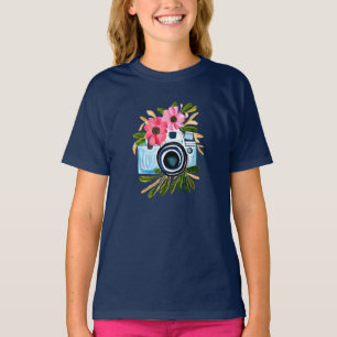 Personalisierte Fotografie Vintage-Kamera Blumen T-Shirt