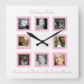 Personalisierte Fotomonage-Uhr: Rosa Quadratische Wanduhr (Vorderseite)