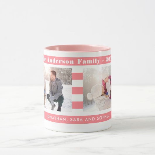 Personalisierte Fotos in modernen rosa Streifen Tasse (Zentrum)