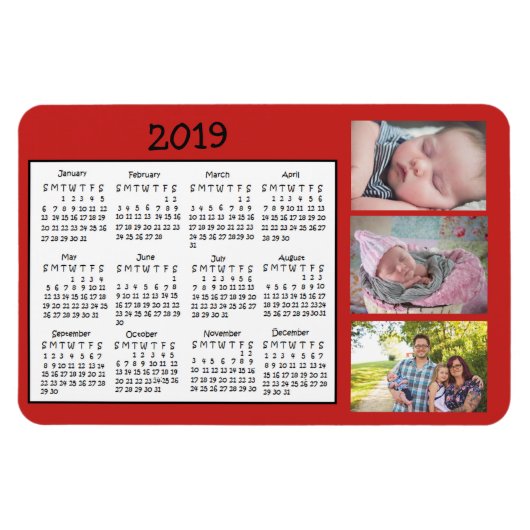 Personalisierte Fotos Red Mini Magnet Kalender 201 (Horizontal)