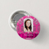 Personalisierte Fotovorlage für rosa Damast Button (Vorne & Hinten)