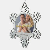 Personalisierte Fotovorlage Gold und Grau Merry Schneeflocken Zinn-Ornament (Rechts)