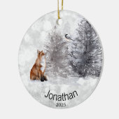 Personalisierte Fox Bird Winterhütte Keramik Ornament (Links)