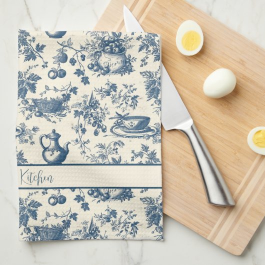 Personalisierte französische Blauer Toilprint Geschirrtuch (Viertel Falte)