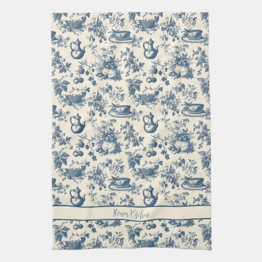 Personalisierte französische Blauer Toilprint Geschirrtuch (Vertikal)