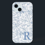 Personalisierte französische Blumenschildkröte Case-Mate iPhone Hülle<br><div class="desc">Personalisiertes Französisch floral Toile Blue Monogram iPhone 15 Fall</div>