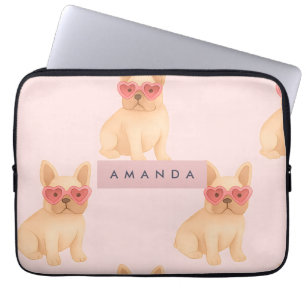 Personalisierte Französische Bulldogge Herz Brille Laptopschutzhülle