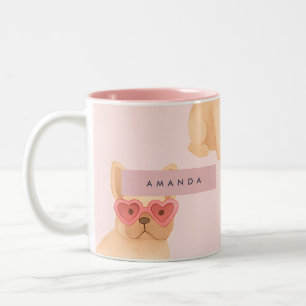 Personalisierte Französische Bulldogge Herz Brille Zweifarbige Tasse