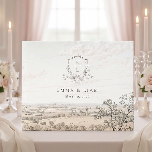 Personalisierte französische Landhochzeit Monogram Gästebuch