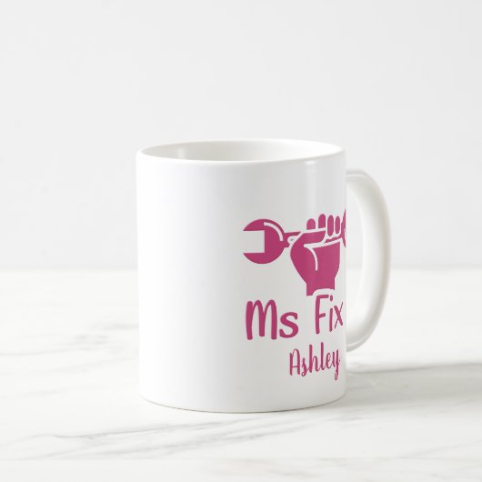 Personalisierte Frau Fix It Wrench Hand Coffee Tas Kaffeetasse (VorderseiteRechts)