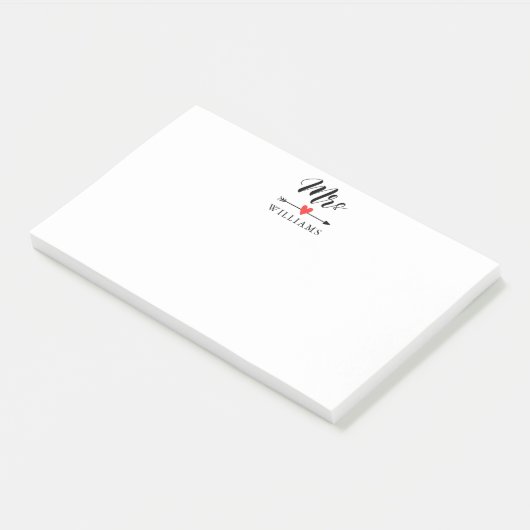 Personalisierte Frau mit Herz und Pfeil Post-it Klebezettel (angewinkelt)