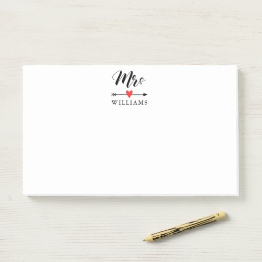 Personalisierte Frau mit Herz und Pfeil Post-it Klebezettel (Auf Schreibtisch)