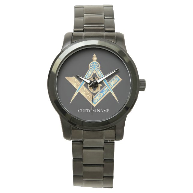 Personalisierte Freimaurer geben Black Masonic Com Armbanduhr (Vorderseite)