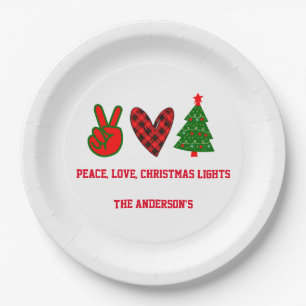 Personalisierte Friedensliebe-Weihnachtslichter Gr Pappteller