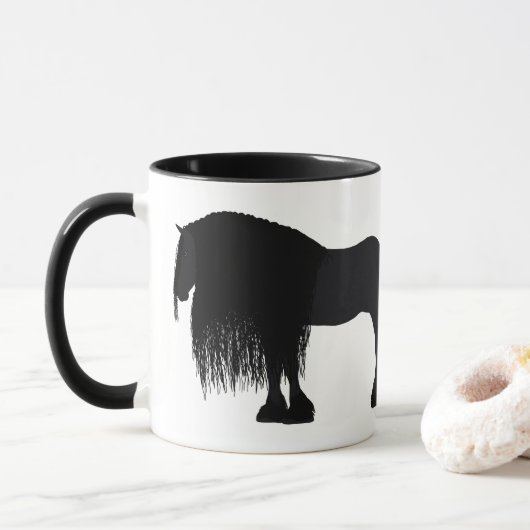 Personalisierte Friesian Horse Illustration Tasse (Mit Donut)