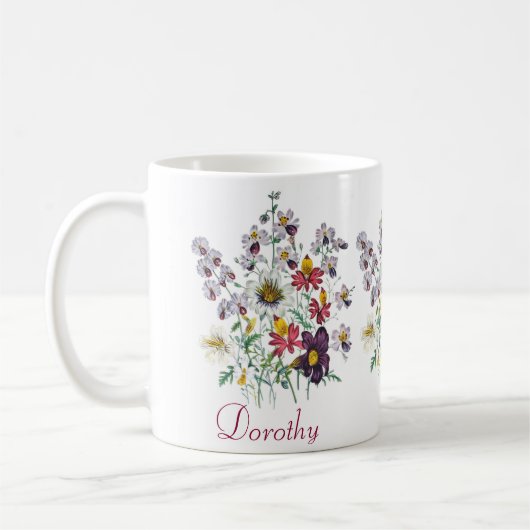 Personalisierte Fringeblumen/samtene Trompeten-Blu Kaffeetasse (Links)