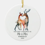 Personalisierte frisch verheiratete erste Weihnach Keramik Ornament (Vorne)