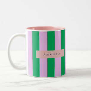 Personalisierte frische grüne und rosa gestreifte zweifarbige tasse