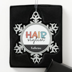 Personalisierte Friseur Stylist Retro Friseur Gesc Schneeflocken Zinn-Ornament