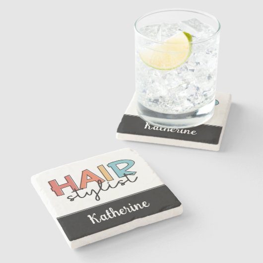 Personalisierte Friseur Stylist Retro Friseur Gesc Steinuntersetzer (Seitenansicht)