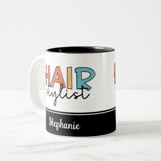 Personalisierte Friseur Stylist Retro Friseur Gesc Zweifarbige Tasse (Vorderseite Links)