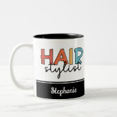 Personalisierte Friseur Stylist Retro Friseur Gesc Zweifarbige Tasse (Links)