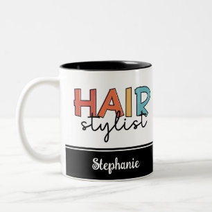 Personalisierte Friseur Stylist Retro Friseur Gesc Zweifarbige Tasse