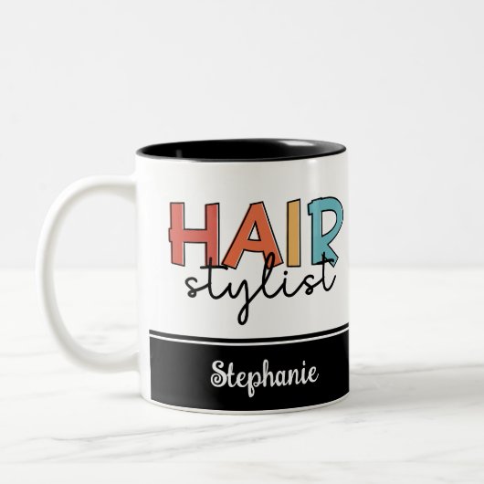 Personalisierte Friseur Stylist Retro Friseur Gesc Zweifarbige Tasse (Links)