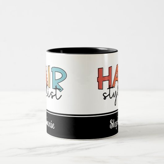 Personalisierte Friseur Stylist Retro Friseur Gesc Zweifarbige Tasse (Mittel)