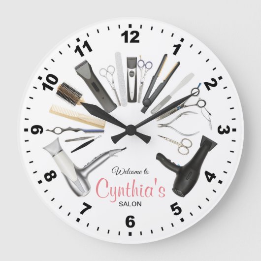 Personalisierte Friseur-Uhr Große Wanduhr (Vorderseite)