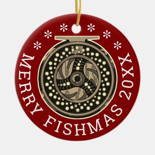 Personalisierte "frohe Fishmas" Angelangler Keramik Ornament (Vorne)