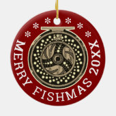 Personalisierte "frohe Fishmas" Angelangler Keramik Ornament (Hinten)