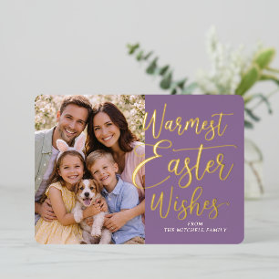 Personalisierte Frohe Ostern Familienfoto Gold Folien Feiertagskarte