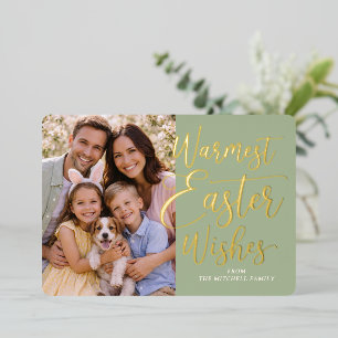 Personalisierte Frohe Ostern Familienfoto Gold Folien Feiertagskarte