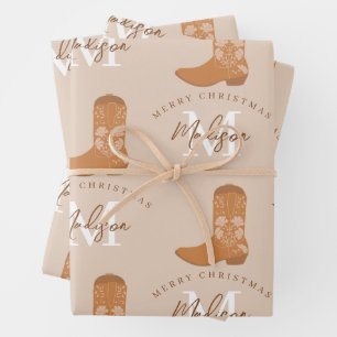 Personalisierte Frohe Weihnachten Cowboy Stiefel M Geschenkpapier Set