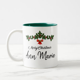 Personalisierte frohe Weihnachten Zweifarbige Tasse