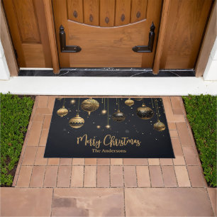 Personalisierte frohe Weihnachts-Schwarz-Gold-Orna Fußmatte