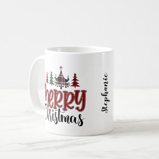 Personalisierte frohe Weihnachtsbäume Kaffeetasse (Vorderseite Links)