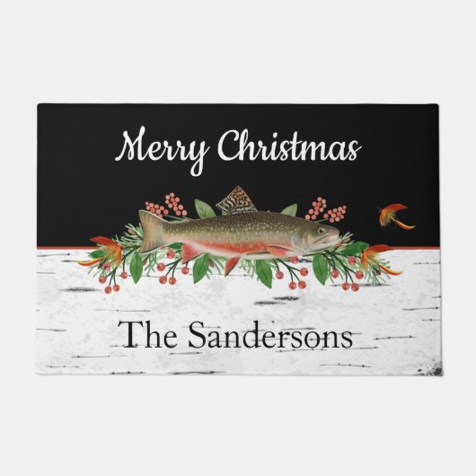 Personalisierte Frohe Weihnachtsfliege Forelle Fußmatte (Vorderseite)