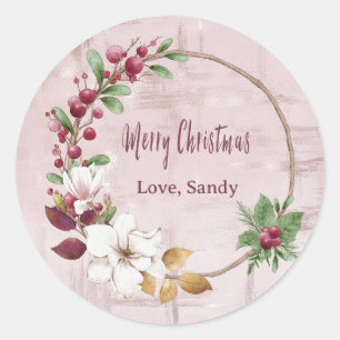 Personalisierte Frohe Weihnachtskraut Rose Gold Runder Aufkleber