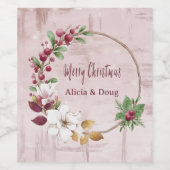 Personalisierte Frohe Weihnachtskraut Rose Gold Weinetikett (Einzelnes Label)