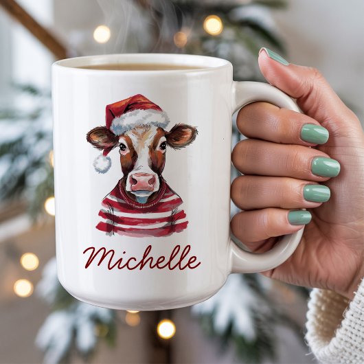 Personalisierte frohe Weihnachtskuh in Weihnachtsm Kaffeetasse