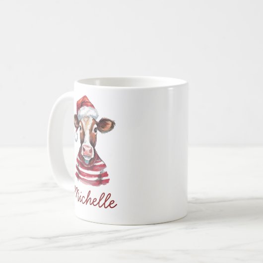 Personalisierte frohe Weihnachtskuh in Weihnachtsm Kaffeetasse (Vorderseite Links)
