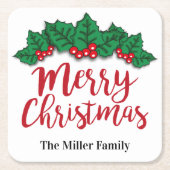 Personalisierte frohe Weihnachtslieder und Berries Rechteckiger Pappuntersetzer (Vorderseite)