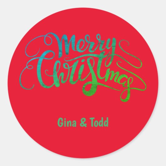 Personalisierte Frohe Weihnachtsschrift Runder Aufkleber (Vorderseite)